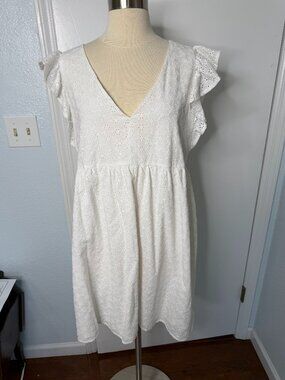 NWT Jessica Simpson White Eyelet Babydoll Dress Women’s Large Cottagecore
